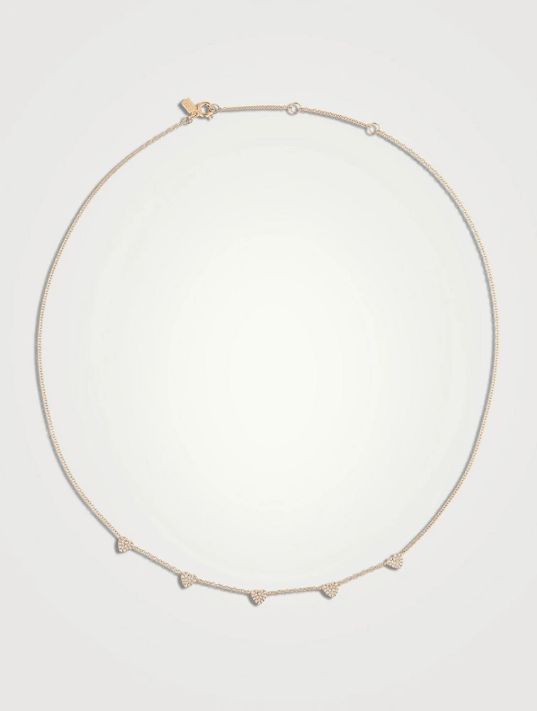 Mini 14K Gold Five-Diamond Heart Necklace