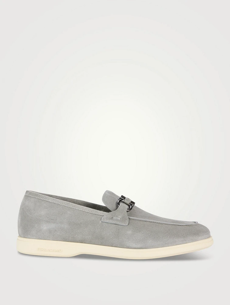 Suede Loafers With Gancini Ornament