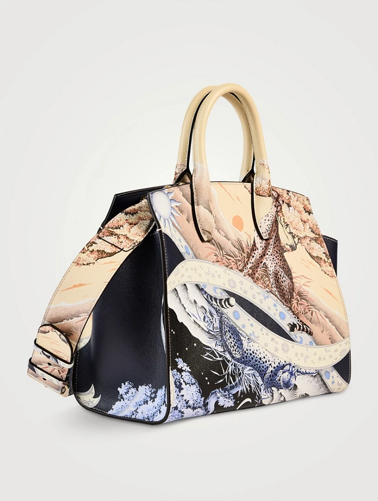 Small Studio Leather Top Handle Bag In Day And Night Print