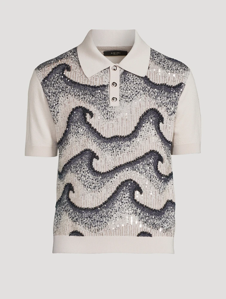 Wool Wavy Embellished Polo Shirt