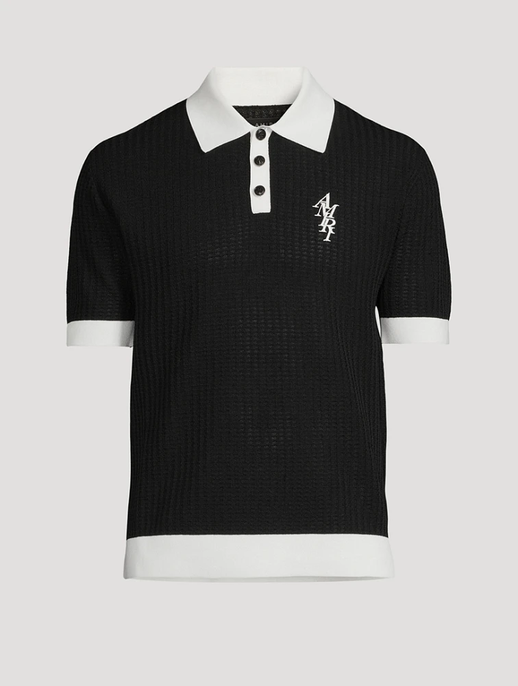 Linen-Blend Waffle Stitch Polo Shirt