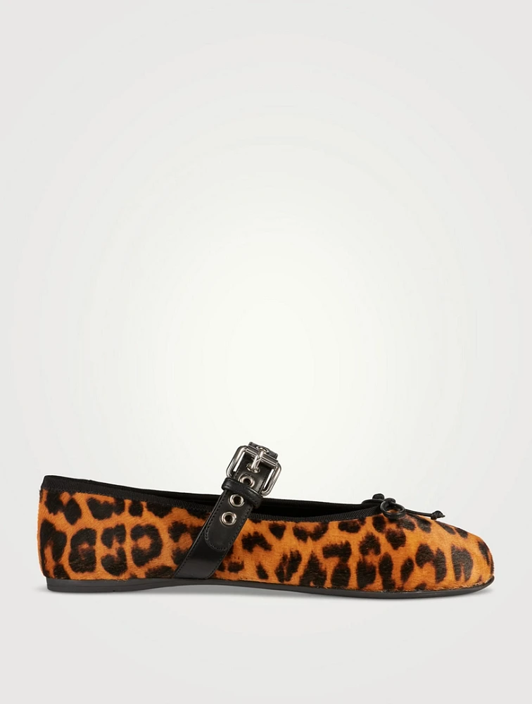 Calf Hair Mary Jane Ballerina Flats Leopard Print