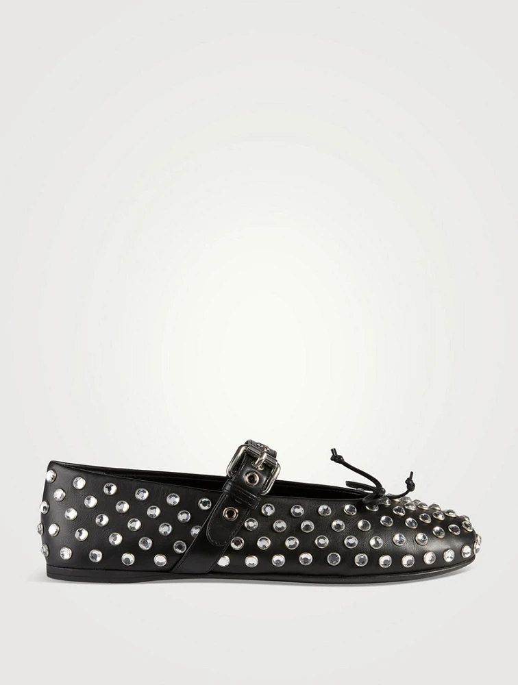 Embellished Leather Mary Jane Ballerina Flats