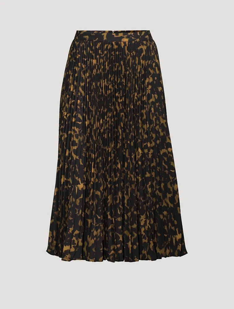 Pleated Midi Skirt Tortoise Print