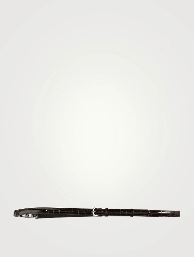 Double Clasp Croc-Embossed Leather Belt