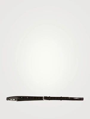 Double Clasp Croc-Embossed Leather Belt