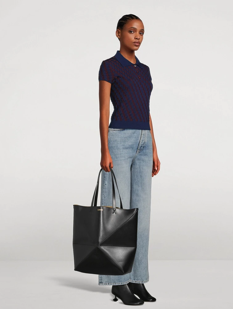 Large Puzzle Fold Leather Tote Bag