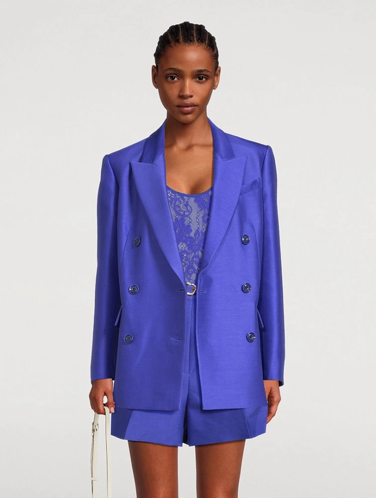 Natura Wool And Silk Double-Breasted Blazer