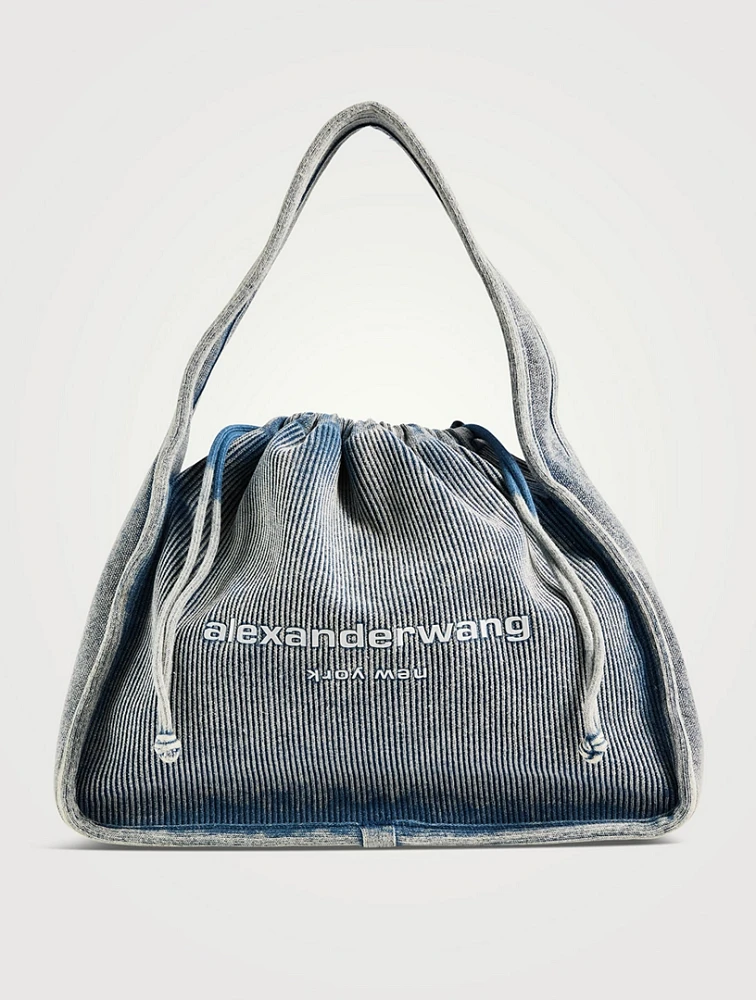 Large Ryan Rib-Knit Denim Shoulder Bag