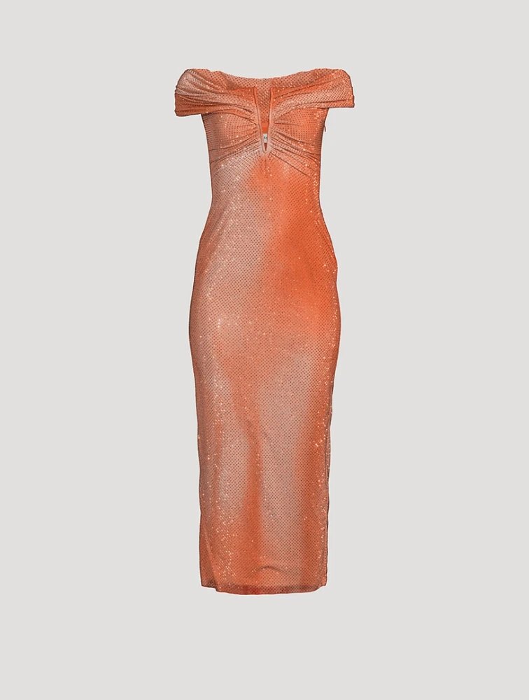 Off-The-Shoulder Sequin Midi Dress