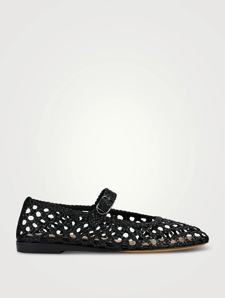 Woven Leather Mary Jane Ballet Flats