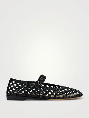Woven Leather Mary Jane Ballet Flats