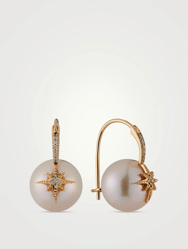Starburst Pearl Earrings With Diamonds
