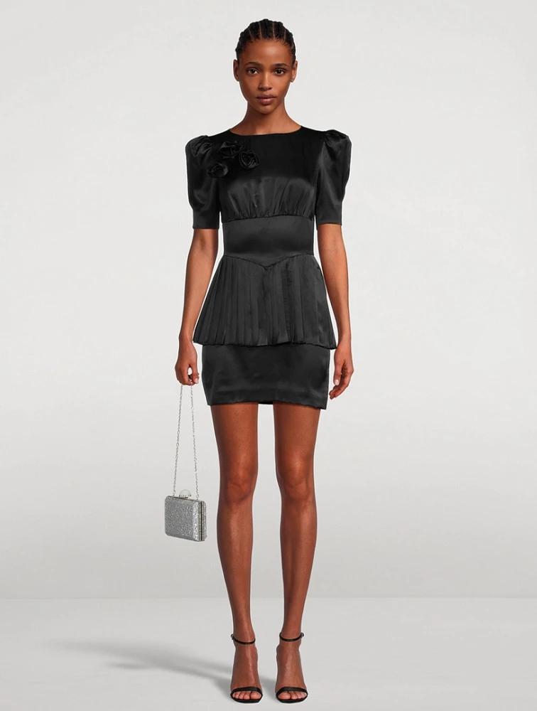 Silk Satin Mini Dress With Rose Detail