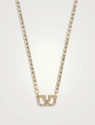 VLogo Crystal Tennis Necklace