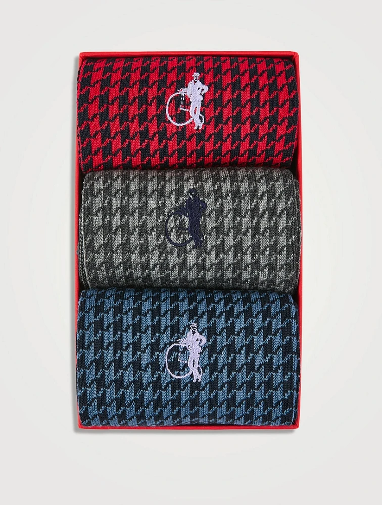 Jermyn St. Houndstooth Socks, Three-Pair Box