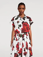Cropped Cotton Shirt Tudor Rose Print