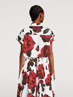 Cropped Cotton Shirt Tudor Rose Print