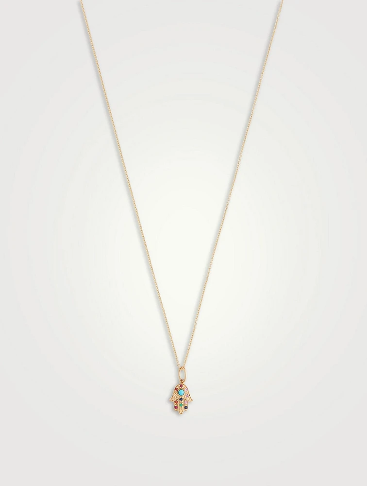 Baby 14K Gold Rainbow Hamsa Pendant Necklace With Multicolour Stones