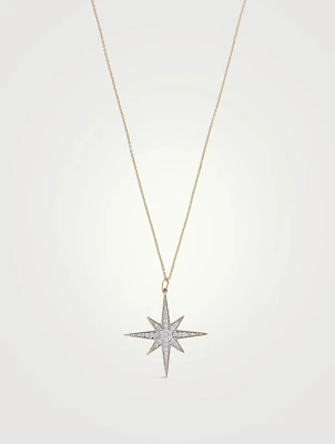 Large 14K Gold Starburst Pendant Necklace With Diamonds