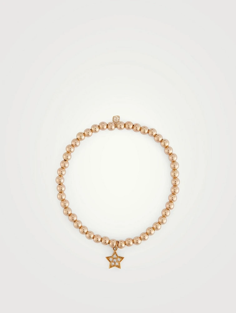 14K Gold Beaded Bracelet With 14K Gold Diamond Star Charm