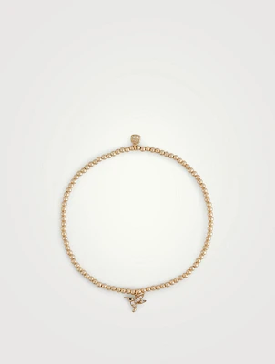 14K Gold Beaded Bracelet With Tiny 14K Gold Hummingbird Charm