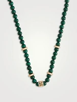 Beaded Malachite Necklace With 14K Gold Diamond Lucky Rondelle