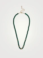 Beaded Malachite Necklace With 14K Gold Diamond Lucky Rondelle