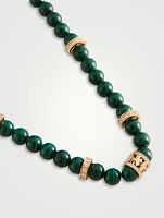 Beaded Malachite Necklace With 14K Gold Diamond Lucky Rondelle