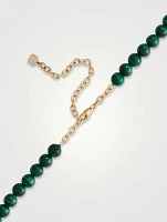 Beaded Malachite Necklace With 14K Gold Diamond Lucky Rondelle