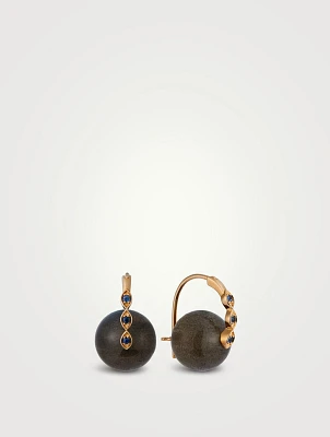 14K Gold Labradorite Smooth Round Marquise Eye Bead Earring With Sapphire