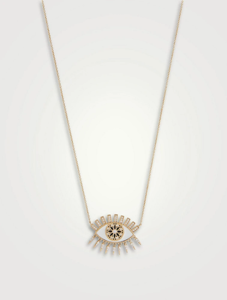 14K Gold Kaleidoscope Eye Fringe Necklace With White And Black Diamonds
