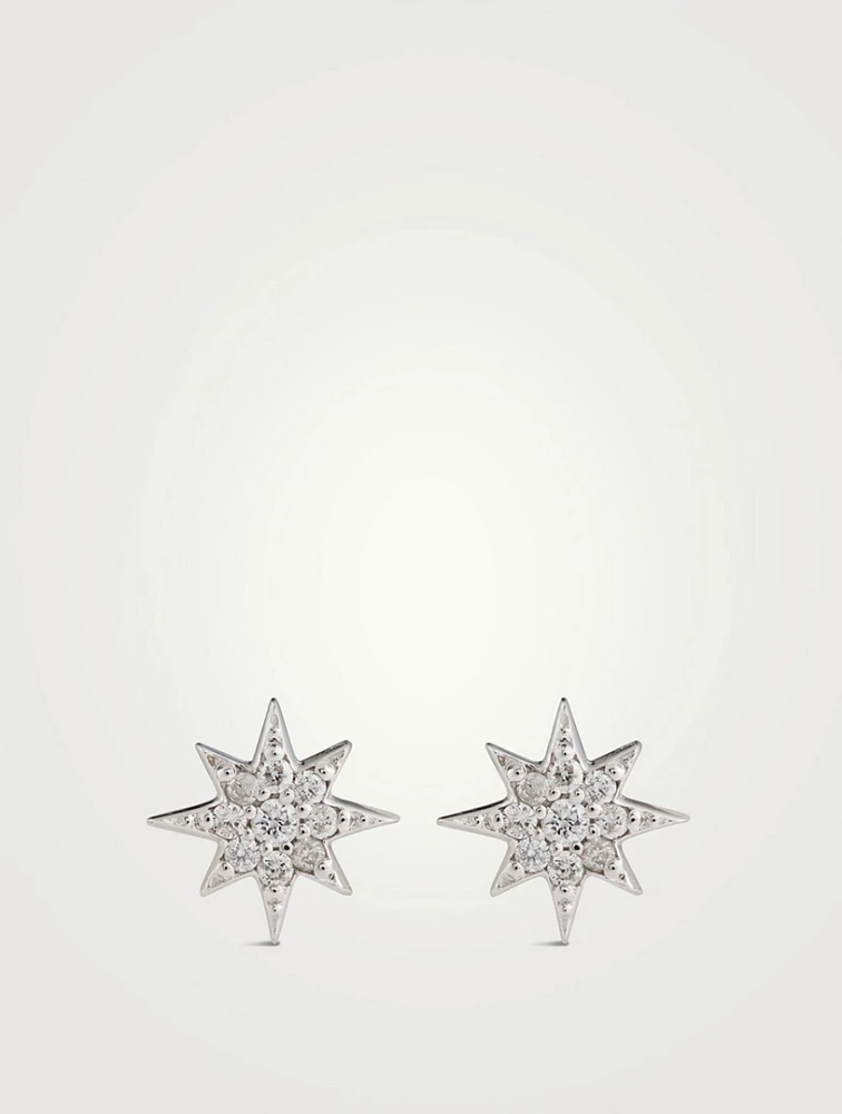 Aztec 14K White Gold North Star Stud Earrings With Diamonds