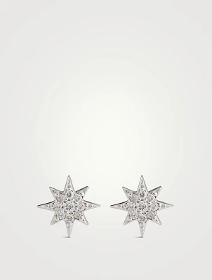 Aztec 14K White Gold North Star Stud Earrings With Diamonds