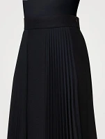 Mixed-Media Pleated Midi Skirt