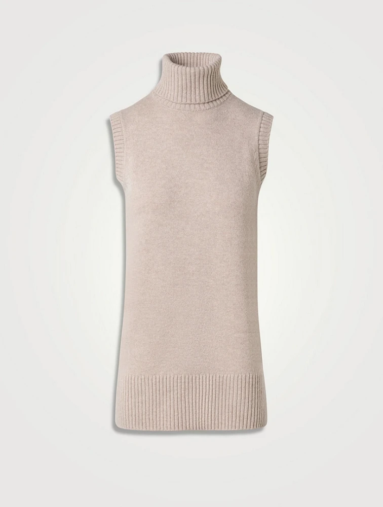 Sleeveless Wool Cashmere Turtleneck Sweater
