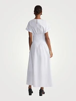 Smocked-Waist Organic Cotton Poplin Midi Dress