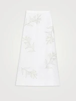Flora-Embroidered Linen Midi Skirt