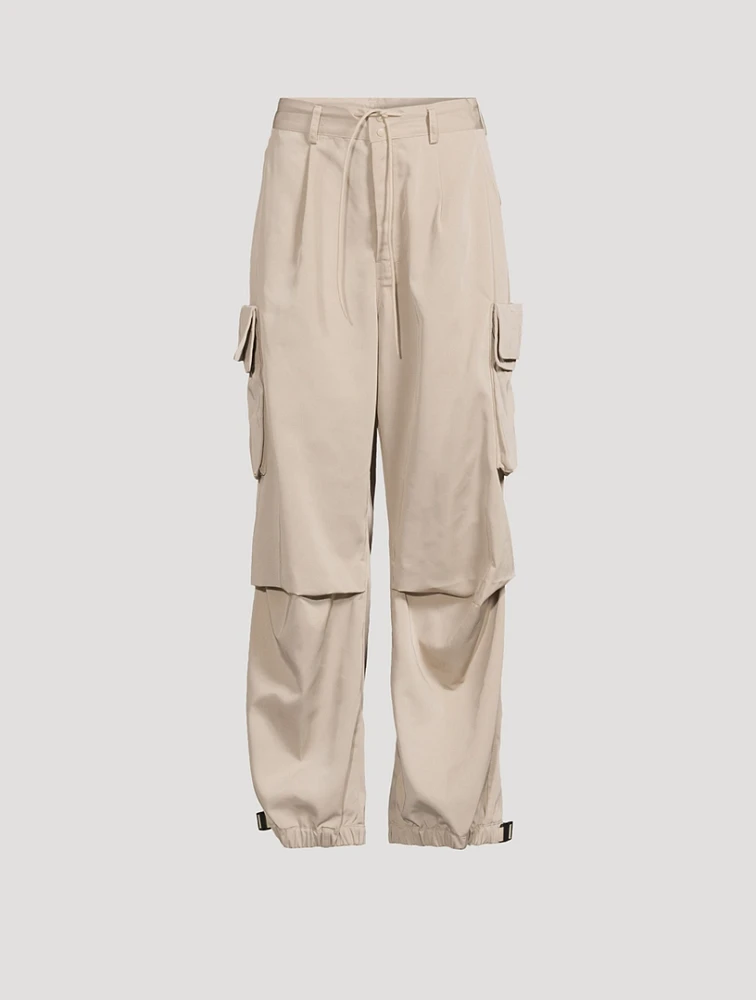 Wide-Leg Twill Cargo Pants