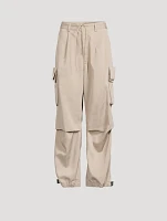 Wide-Leg Twill Cargo Pants