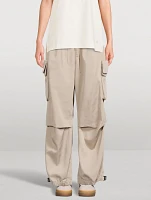 Wide-Leg Twill Cargo Pants