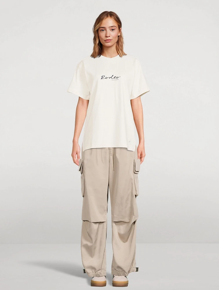 Wide-Leg Twill Cargo Pants