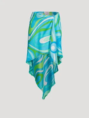 Asymmetric Silk Twill Mini Skirt Marmo Print