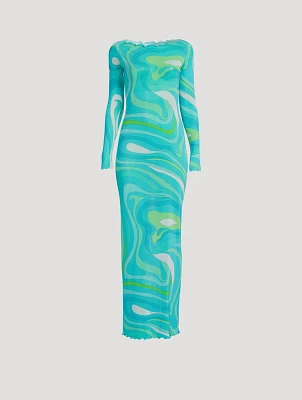 Tulle Maxi Dress Marmo Print