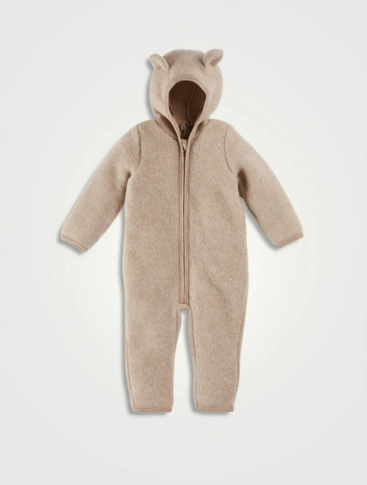 Infant Wool Fleece Hooded Coverall With Ears