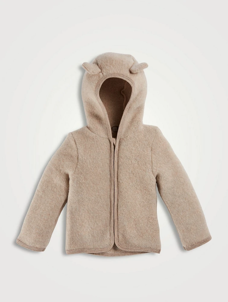 Wool Fleece Zip Hoodie With Ears
