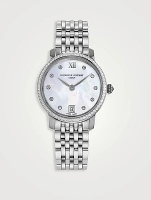 Slimline Stainless Steel Bracelet Watch With Diamonds