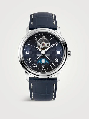 Classics Heart Beat Moonphase Date Automatic Stainless Steel Leather Strap Watch
