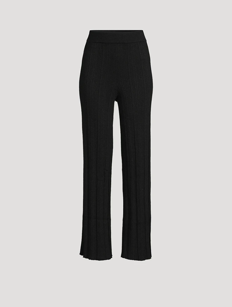 Metallic Baby Rib Wide-Leg Trousers