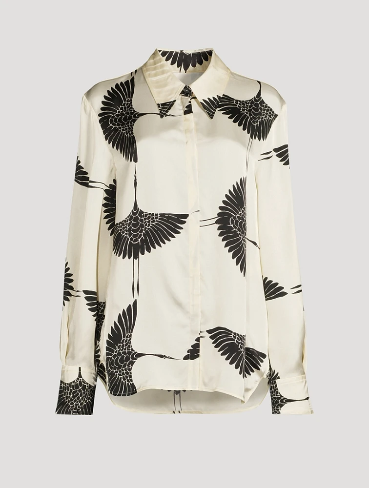 The Minta Satin Shirt Crane Print